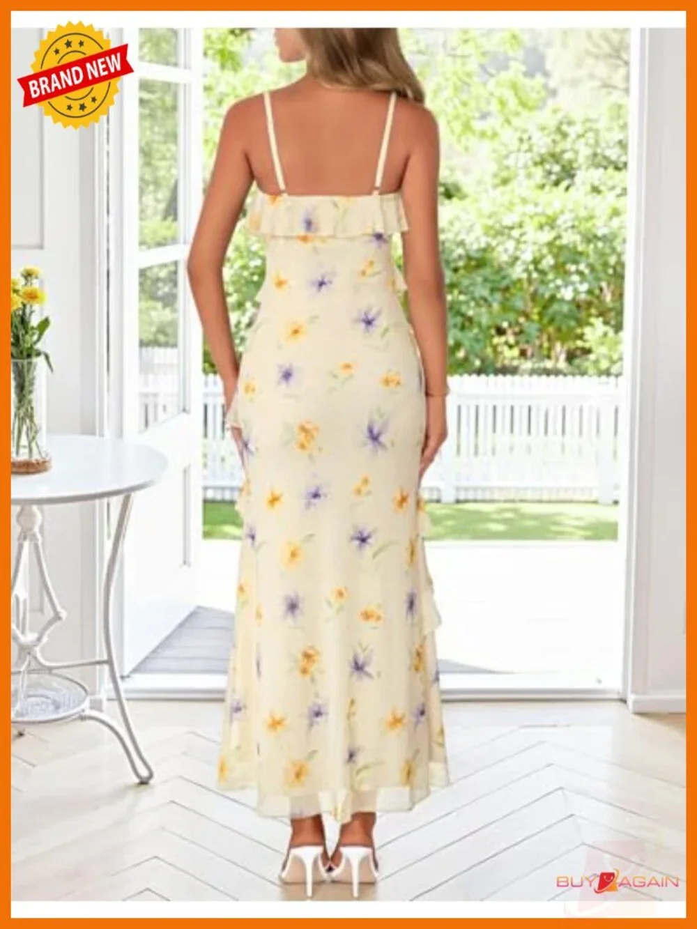MEROKEETY Floral Maxi Dress Spaghetti Strap Wedding Guest Cocktail